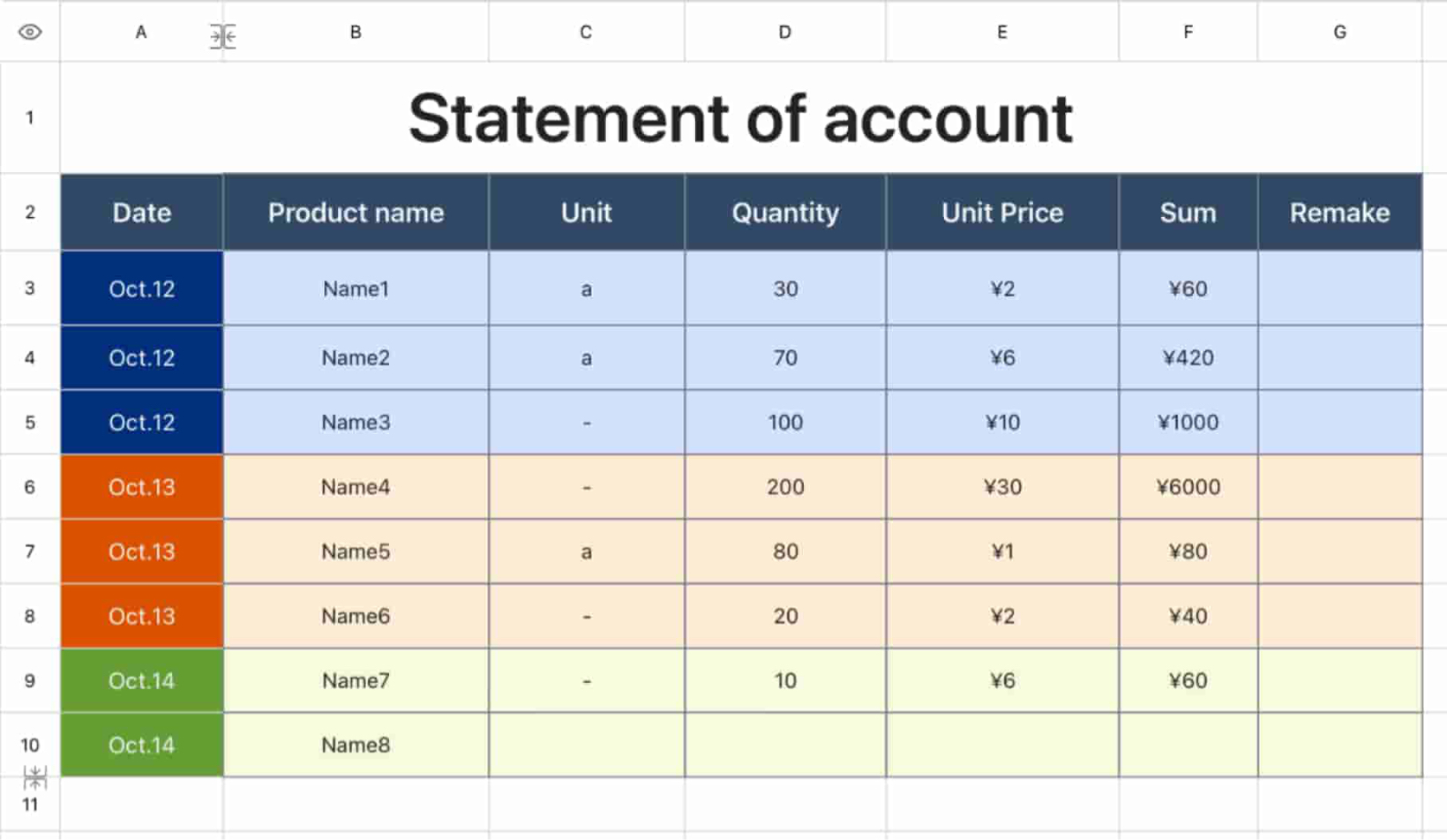 Statement of account